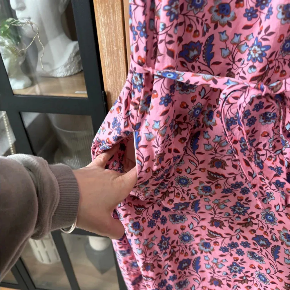 Boden floral Sleeveless Smocked Mini Dress ruffles Formica Oriental Meadow 12R Pink Size 12 - Image 6