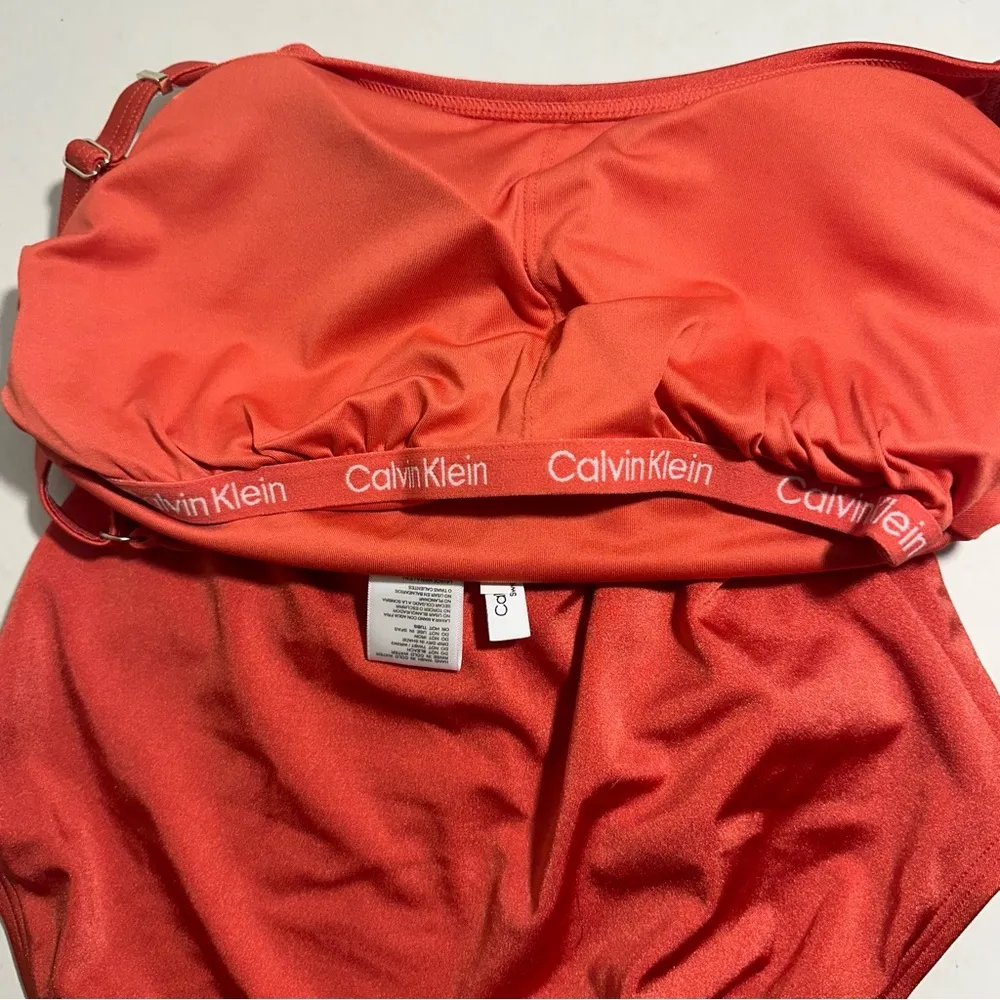 Calvin Klein Orange One Piece Swimsuit with Adjustable Straps and Ruching - Image 6