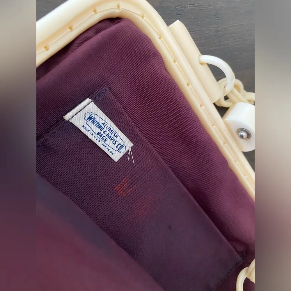 VTG 40s 50s Alumesh Cream Clutch Purse Handbag With Chain Strap - Image 8