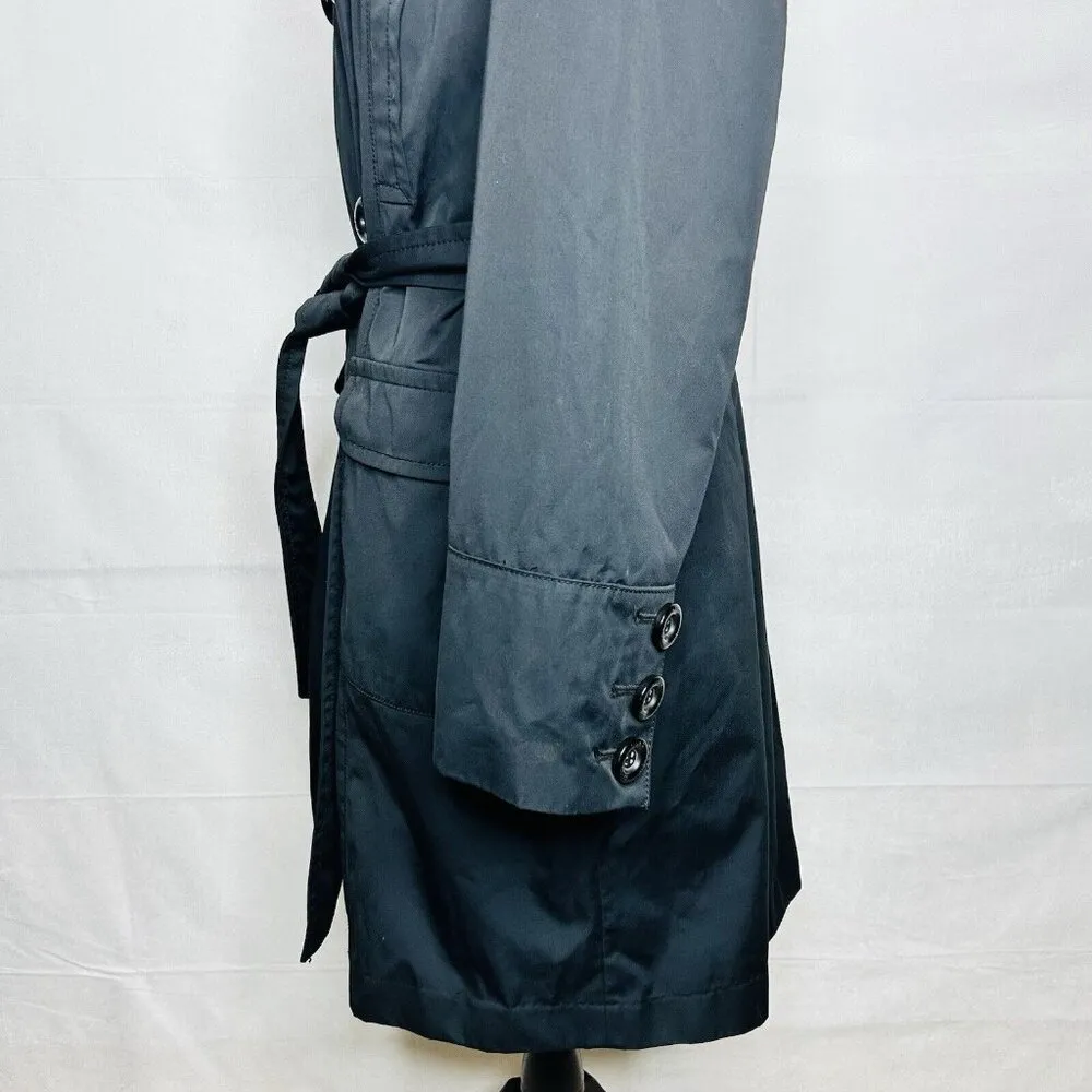 Jones New York Coat Size Large Black Faux Fur Removeable Collar Belted Trench - Image 8