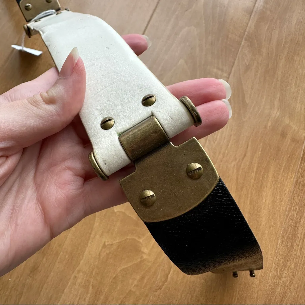 BCBGMaxAzria Hinge-Block Waist Belt, Size Medium, Black/White - Image 13