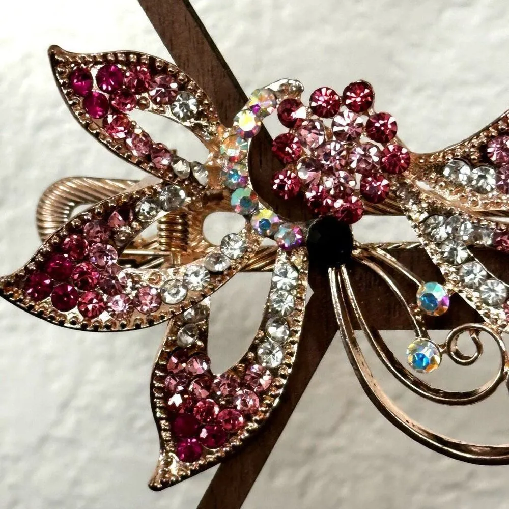 Pink gold tone rhinestone barette - Image 5