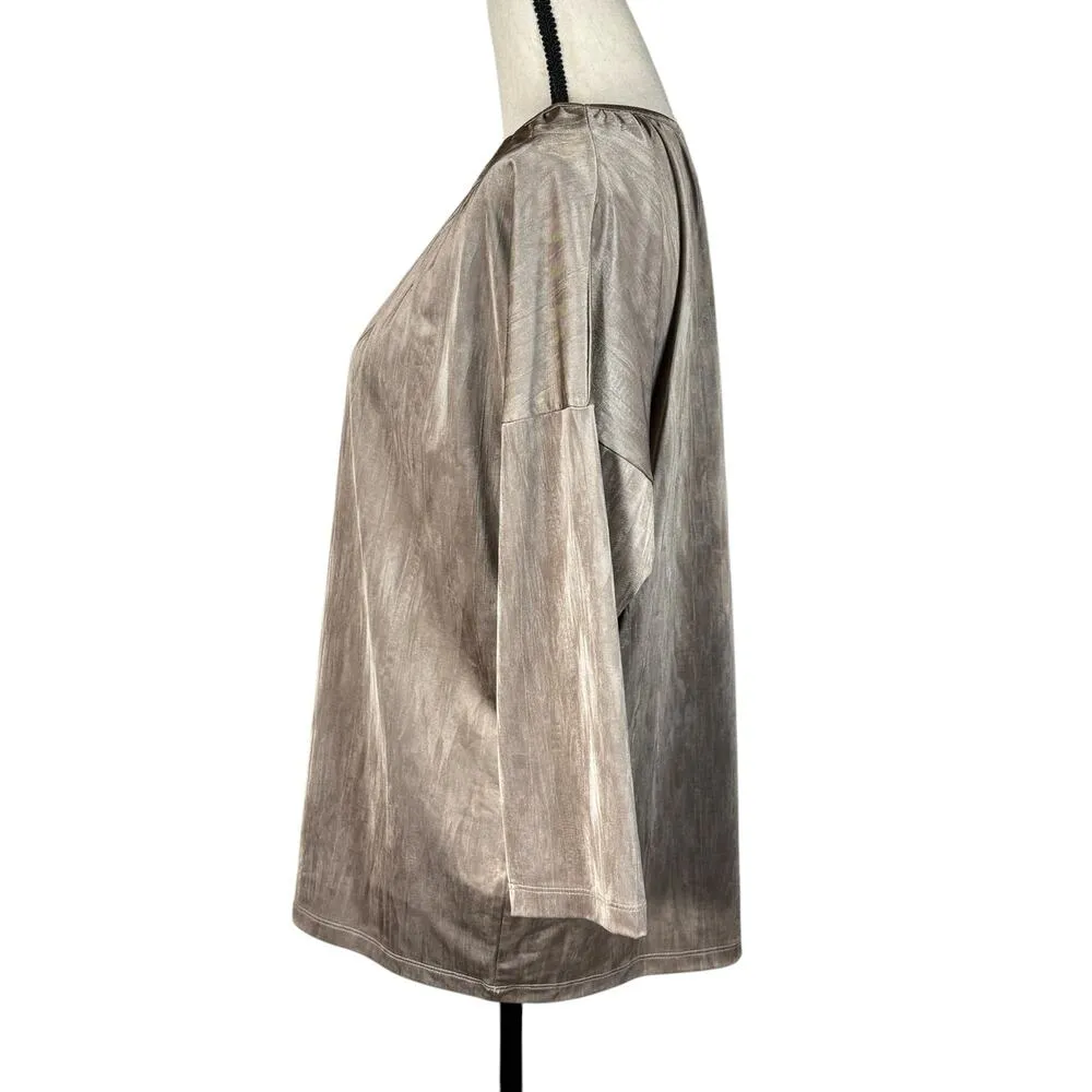 Chico’s SZ 2 (Large) Top Shimmery 3/4 Dolman Sleeves Stretch Round Pleated Neck - Image 6