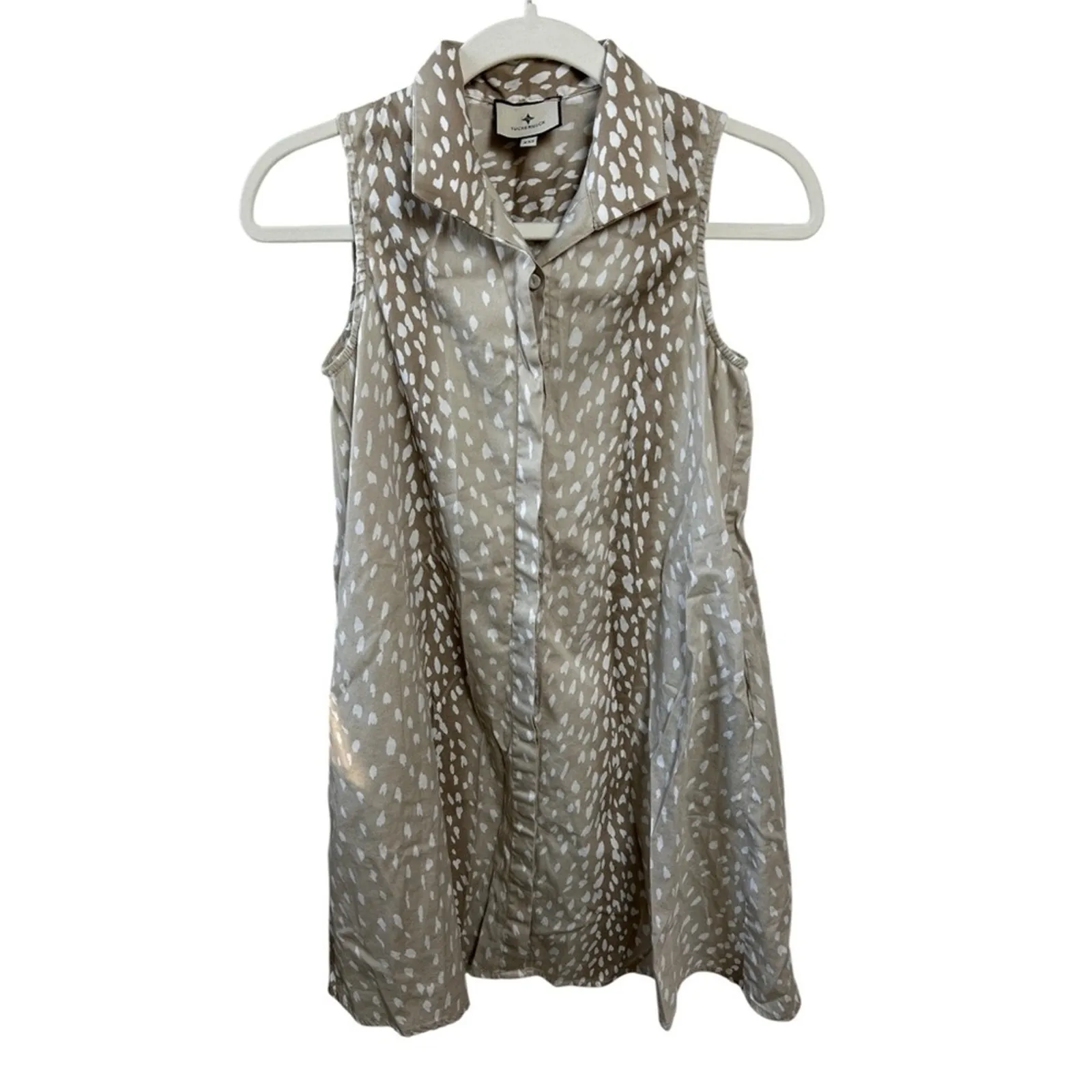 Tuckernuck Sleeveless Charlie Shirt Dress in Tan Antelope Print Size XXS EUC - Image 2