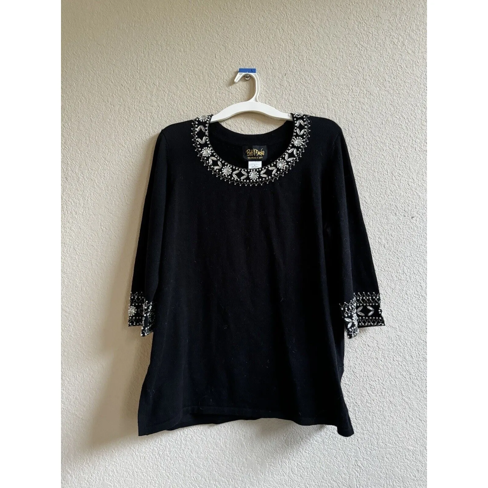 Bob Mackie Wearable Art Women's‎ Sweater Size L Sequin Black Long Sleeve Cotton - Image 6