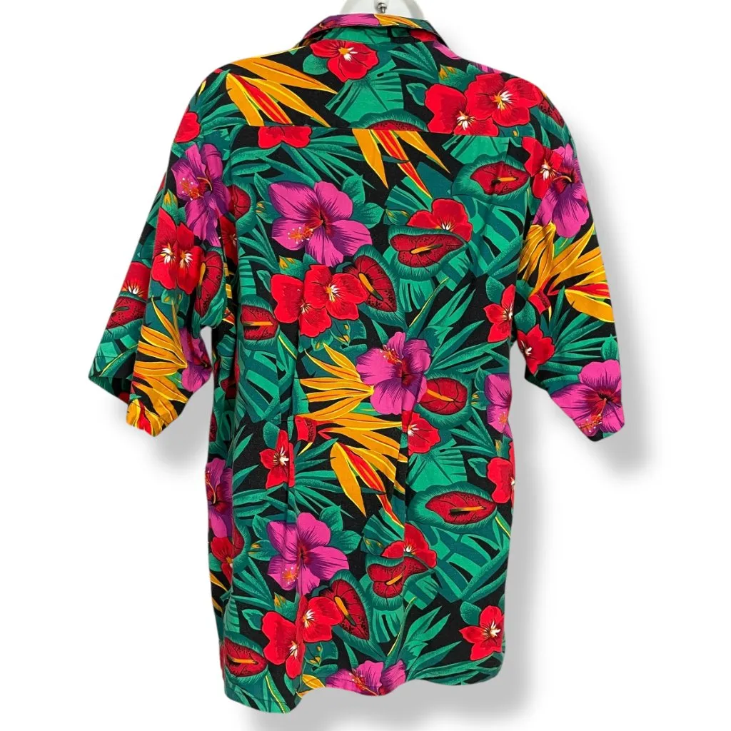 Vintage Hawaiian‎ Shirt ALTERED Uniforms to You Tropical Floral Short Sleeve Red Size L - Image 2