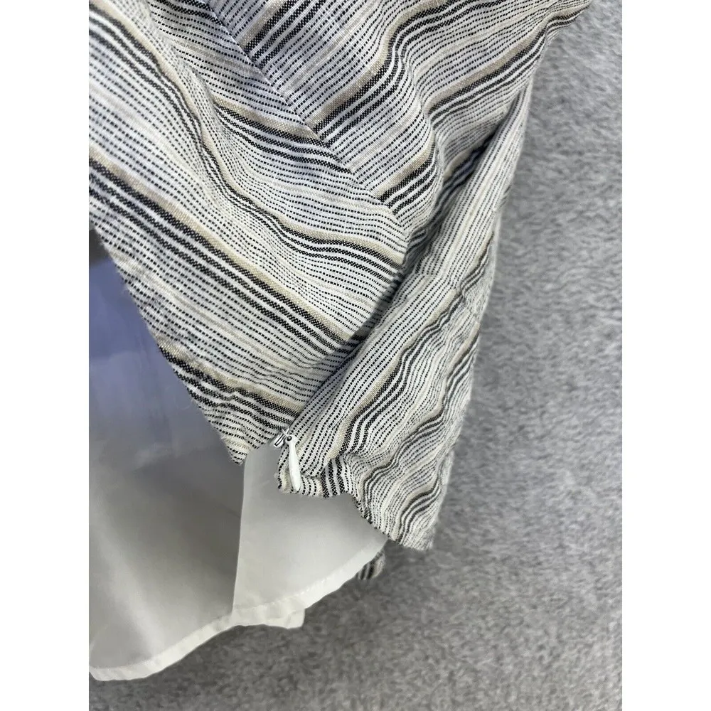 LOFT Ann Taylor Women's Blouse Sleeveless Size 14 Linen Blend Striped Blue White - Image 5