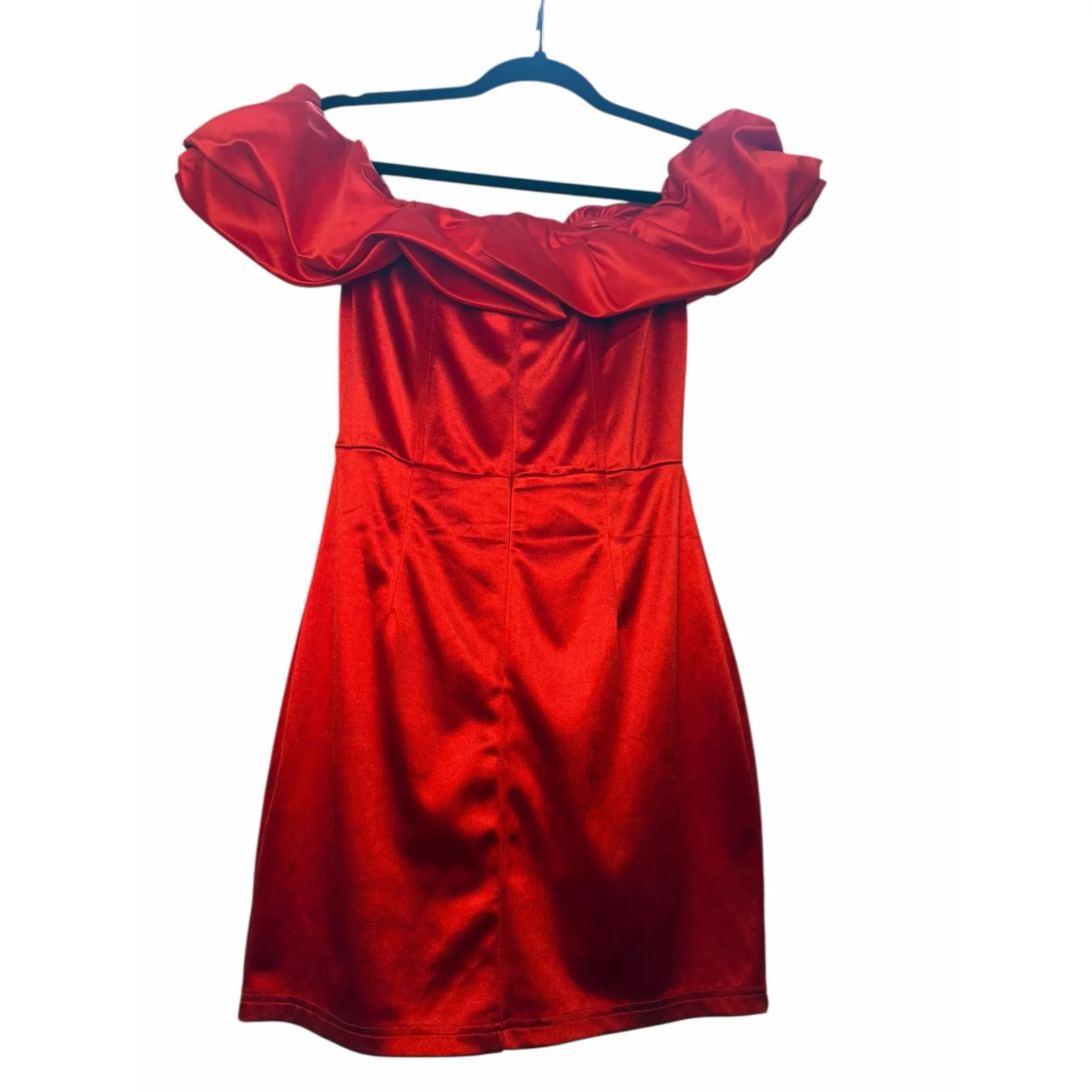 Off Shoulder Red Satin Mini Dress - Size M - Image 3