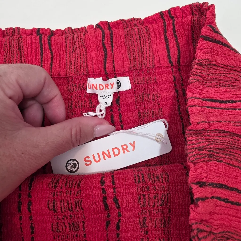 Sundry Anthropologie Skirt Women's Tiered Skater Ruffle Red Size 2 New - Image 2