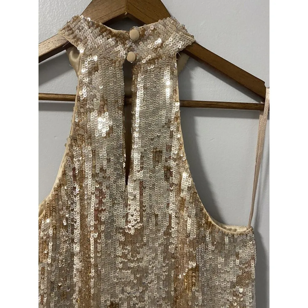 Parker Vika Sequin Tank Top in Blush Stars Gold Tan XS NYE Sparkle Party EUC - Image 8