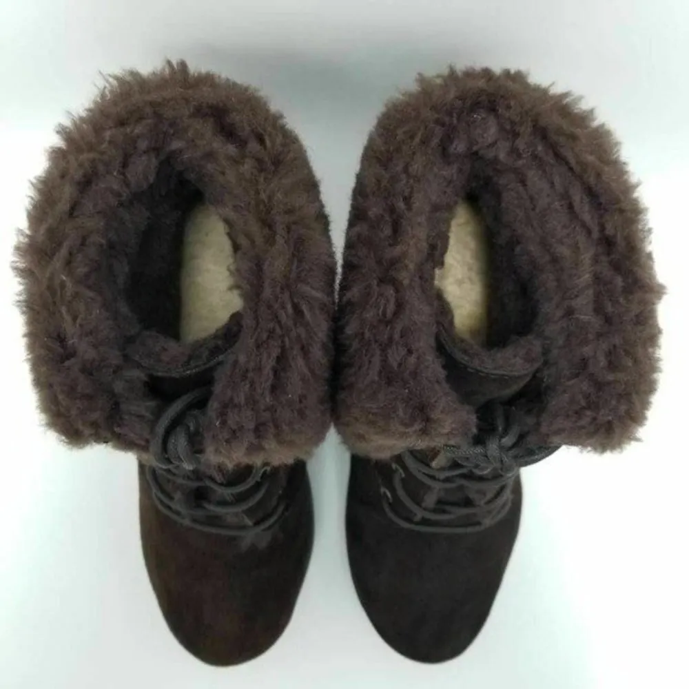 BEARPAW Flatiron Sheepskin Leather Suede Wedge Boots Brown Size 7 - Image 6