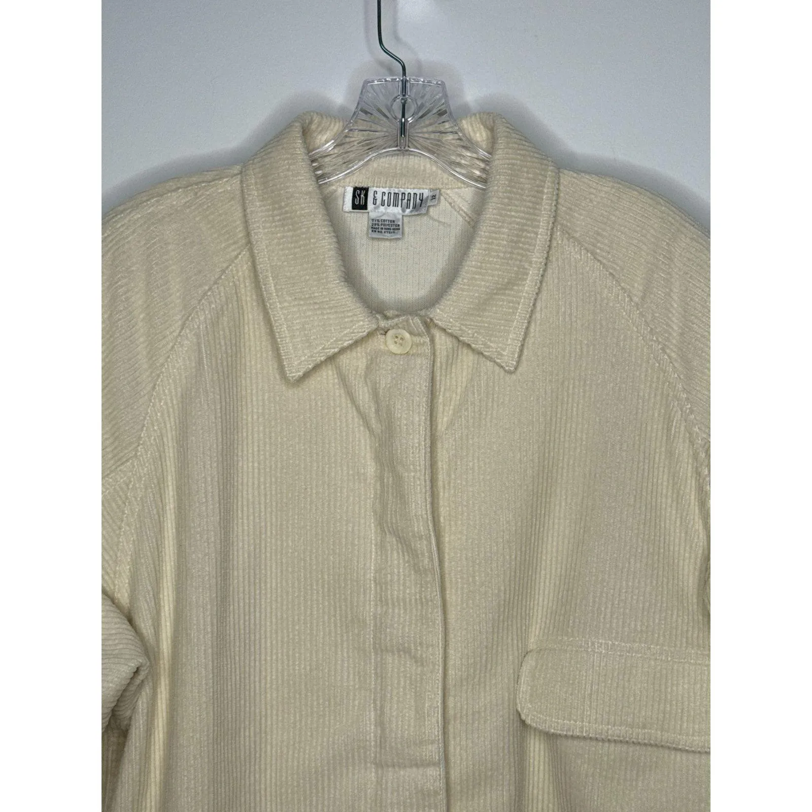 Vintage 80s/90s SK & Company Cream Corduroy Jacket puffy shoulders Hong Kong 12 Size L - Image 3