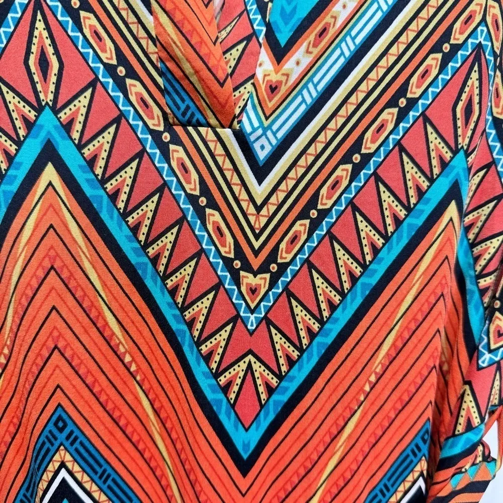 Auditions Southwestern Orange Turquoise Black Zigzag Belted Dress Size Small NEW - Image 10
