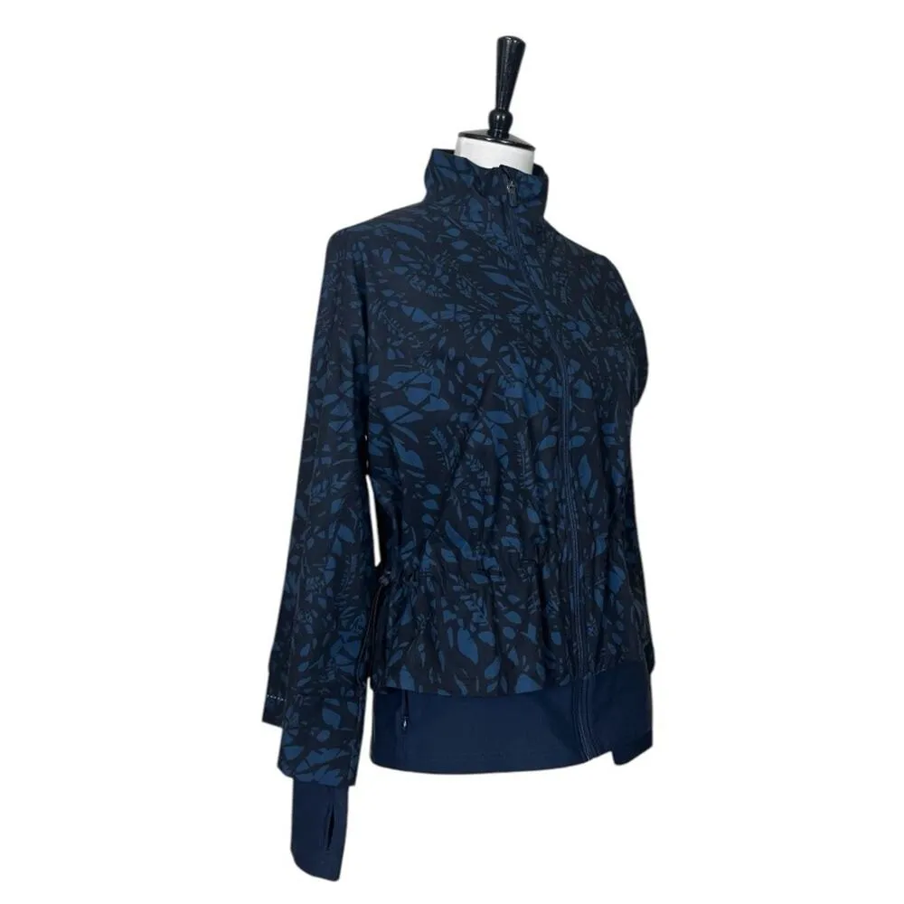 Sweaty Betty Fast Track Running Jacket Blue Leaf Scatter Print Women Size Small - Image 6