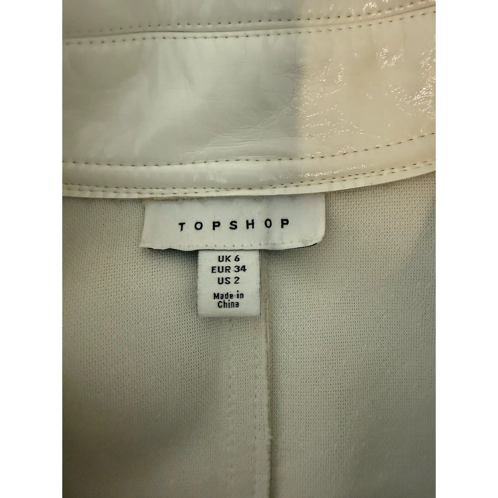 Topshop‎ Vinyl Trench Coat White Size 2 Button Up Long Sleeve Sleek Goth Punk - Image 10