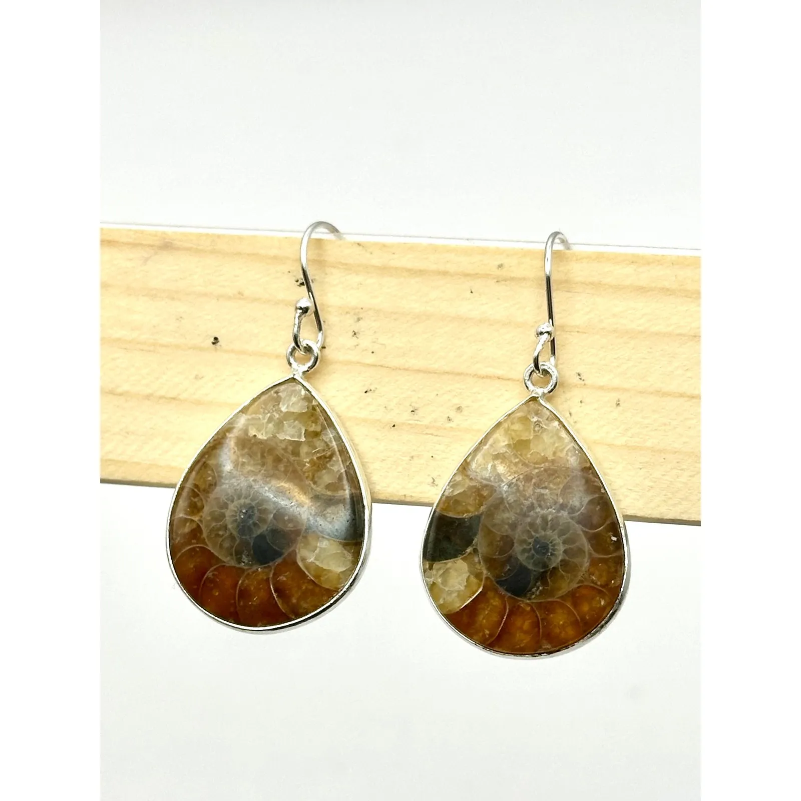 Genuine Ammonite Sterling Silver Handmade Dangle Earrings - Image 2