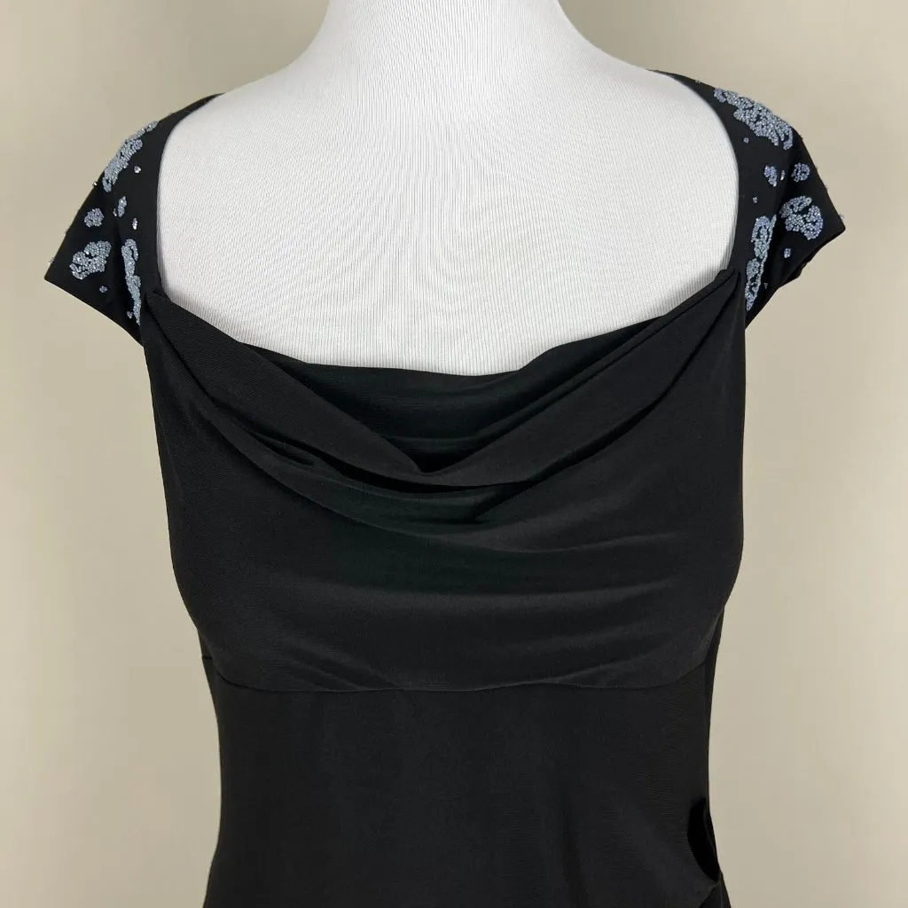 MSK Dress Womens 14 Black Cowl Neck Sheath Draped Waist Beaded Cap Sleeve‎ Knee - Image 4