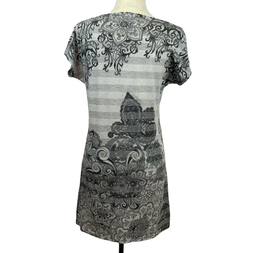 Dress Mini Shift Embroidered Rhinestones Sparkly Silver Black Size S - Image 2