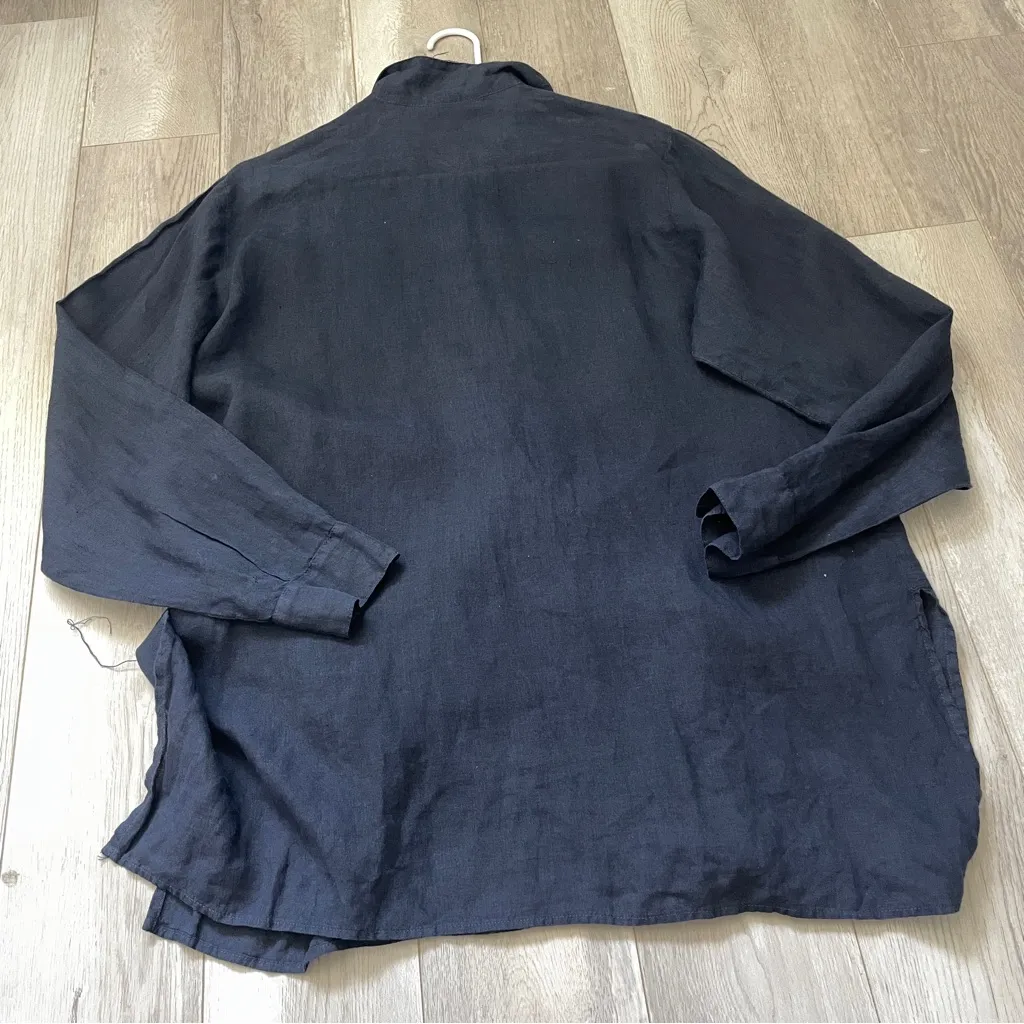 CP Shades Shirt linen button up tunic womens Navy Blue medium lagenlook natural - Image 4