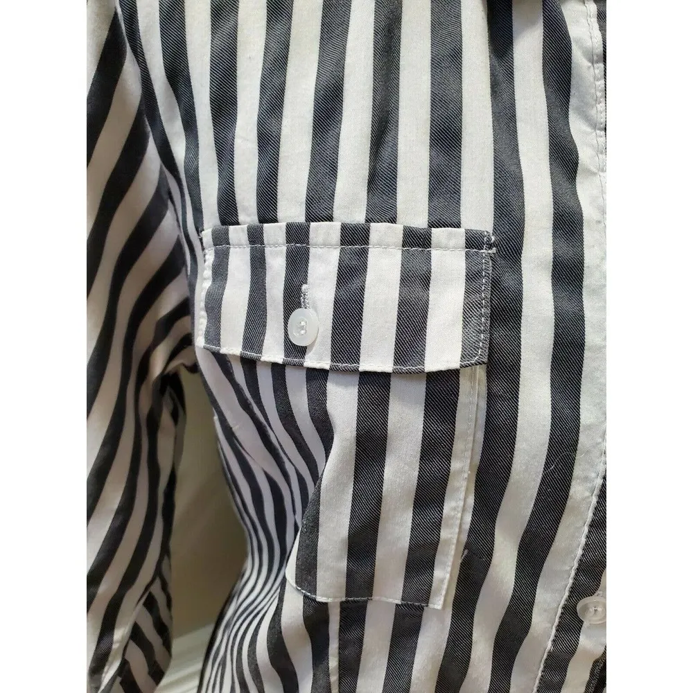 Ashley Stewart Women Black/White Nylon Collared Long Sleeve Button Down Shirt 14 - Image 3