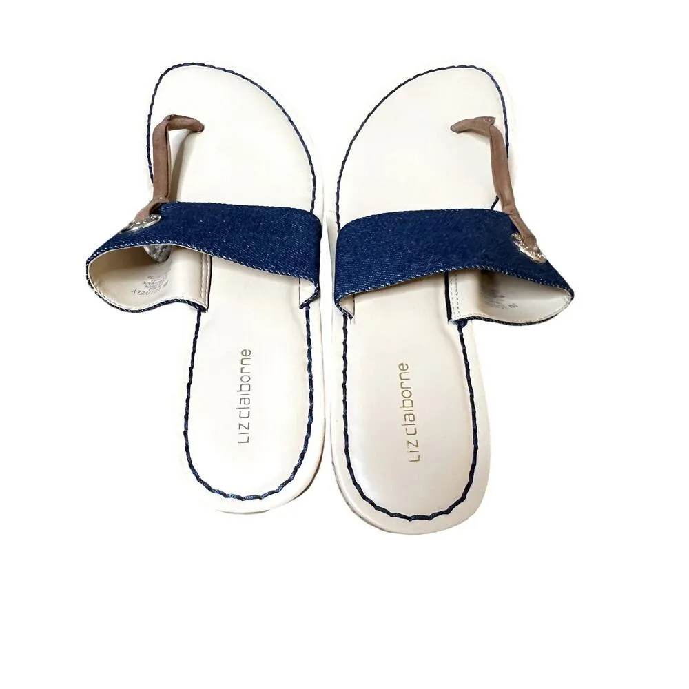 Liz Claiborne NEW  LC Lively size 9 womens sandals blue wedge cork heel thong - Image 5