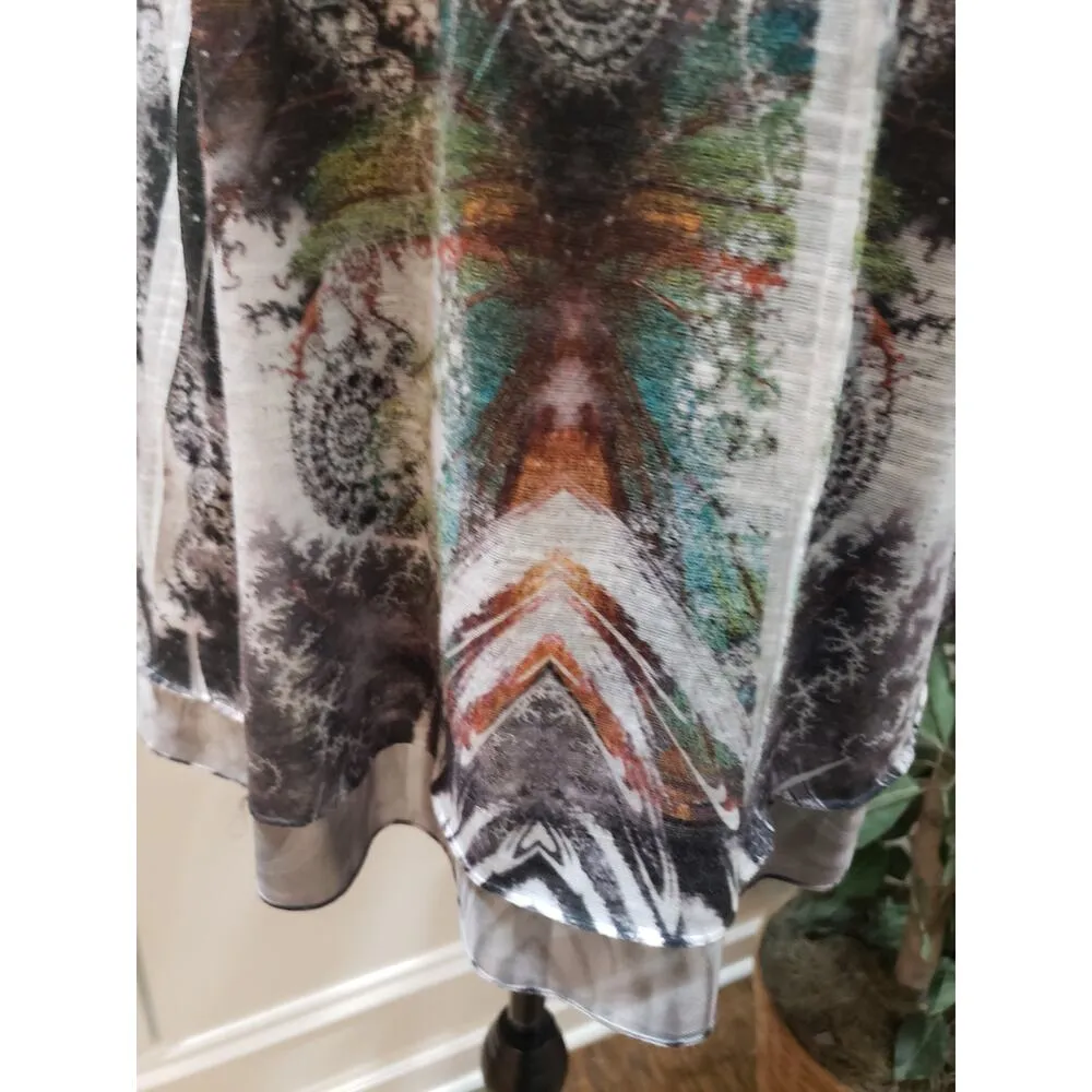 One World Live And Let Live Blouse Top Women Medium Multi Beaded Butterfly Print Gray - Image 10