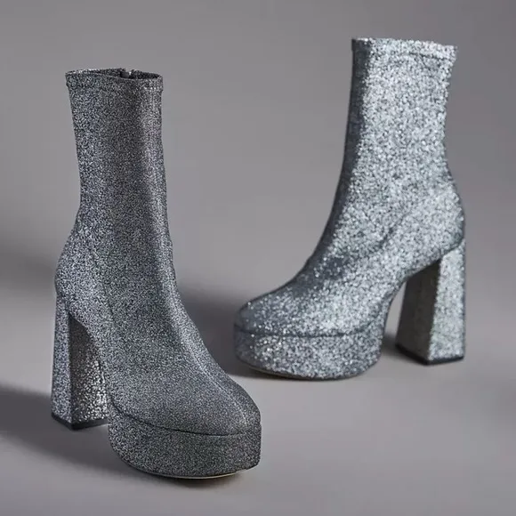 Larroudé Dolly Stretch Platform Sock Boots Silver Lurex Size 8.5 - Image 5