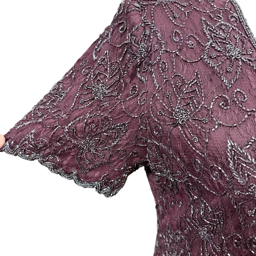 Vintage Brilliante by J.A. Plum Beaded Lace Formal Dress Size XXL Purple - Image 5