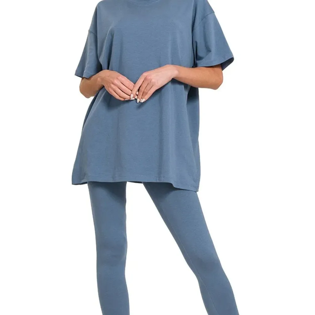 Zenana Cotton Round Neck Top‎ & Legging Set - Image 4