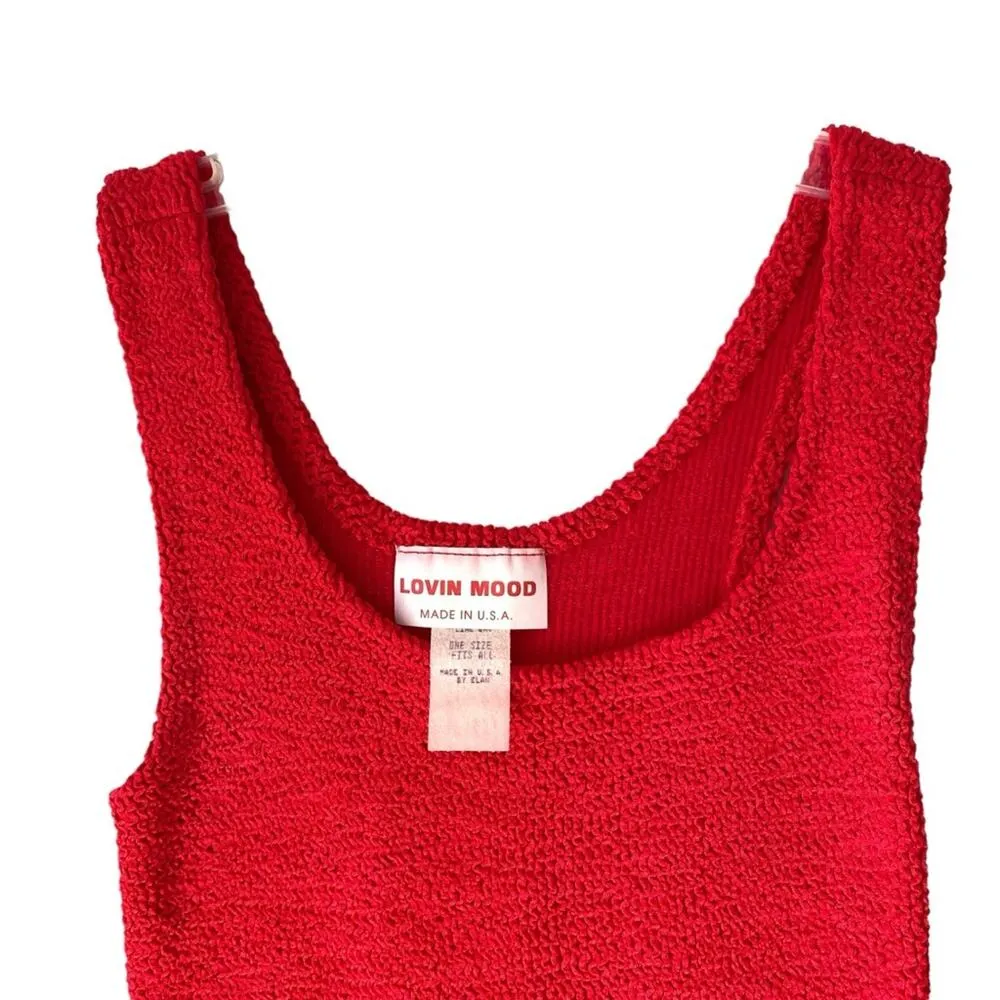 Vintage Lovin Mood Red Stretchy Ribbed Tank Dress Bodycon One Size Fits All o/s - Image 2