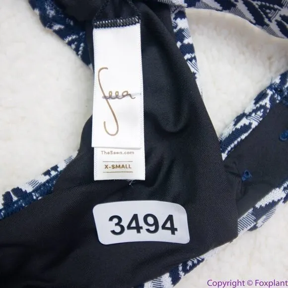 NEW Seea Free People Seea Georgia Surf‎ Top in navy mini chevron, XS Blue - Image 9