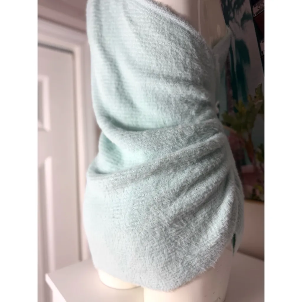 Anthropologie Mint Sky Blue One Shoulder Fuzzy Knit Sweater Top Asymmetrical 3X - Image 5