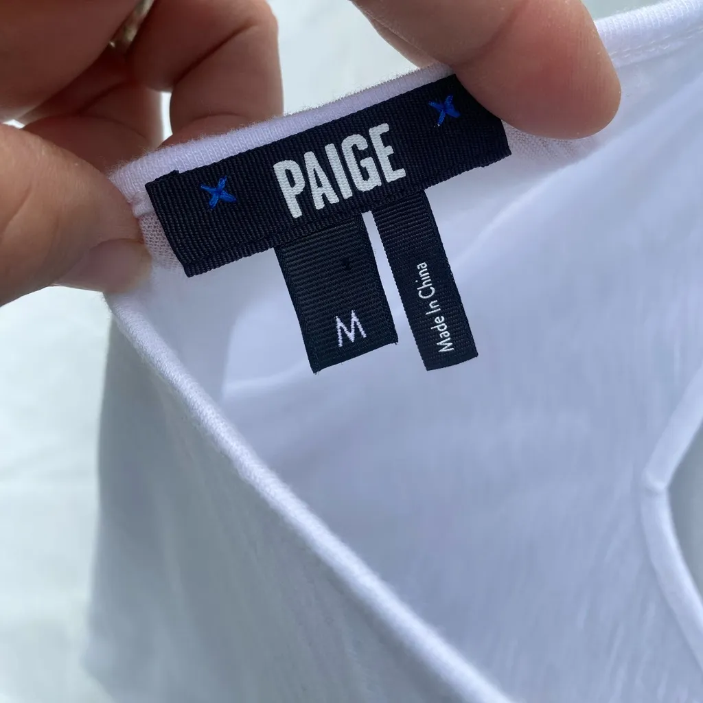 PAIGE White Tank Top Knot Shoulder V Neck Cotton Modal Stretch Relaxed Women M - Image 4