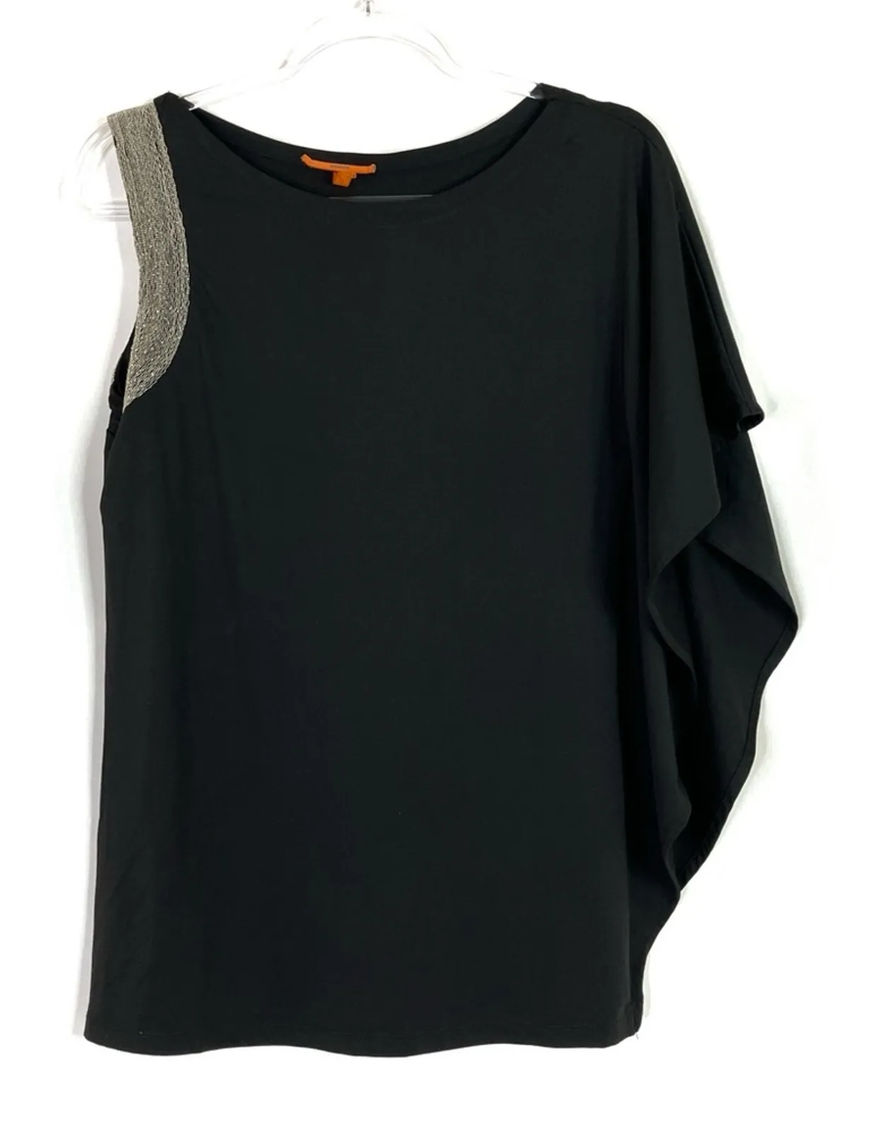 Anama | Black Draped Sleeve Top Gold Beaded Polyester Fancy Womens Medium - Image 1