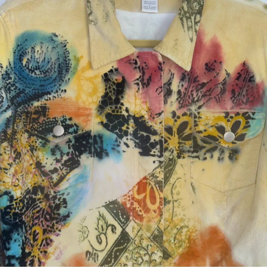 La Cite Paris Abstract Art Corduroy Women’s Jacket size L Y2K 90’s Vintage Red Size L - Image 3