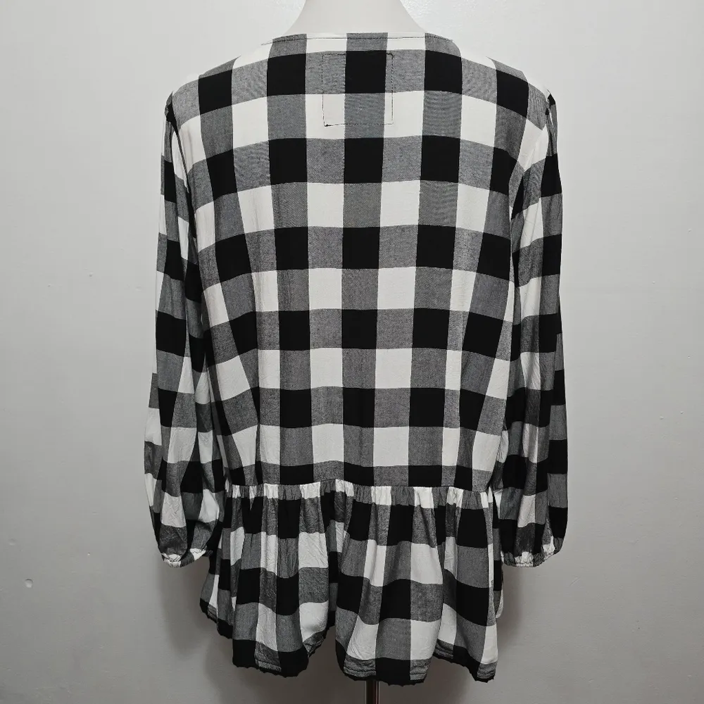 Good Hart Matilda Jane Belmont Black & White Buffalo Check Peplum Top Size XL - Image 5