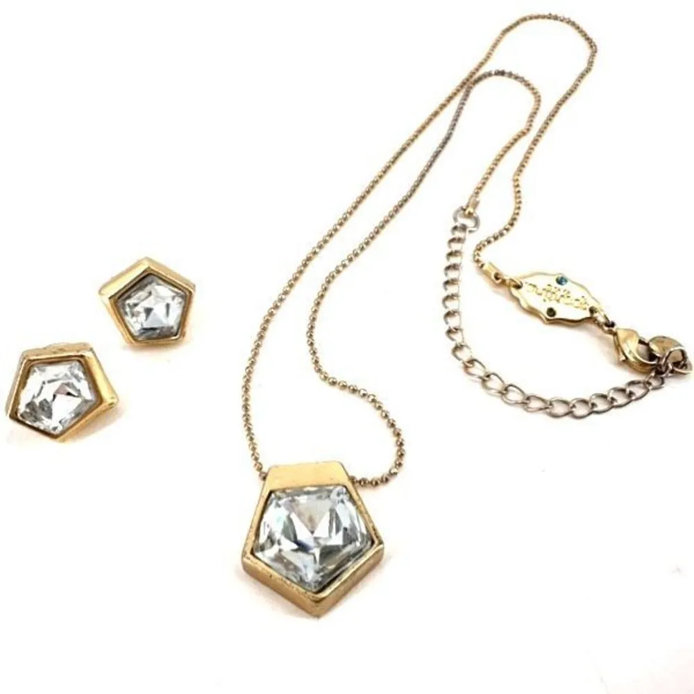 Spartina‎ 449 18" Crystal Pentagon Necklace & earrings 18K gold plated Fashion - Image 3