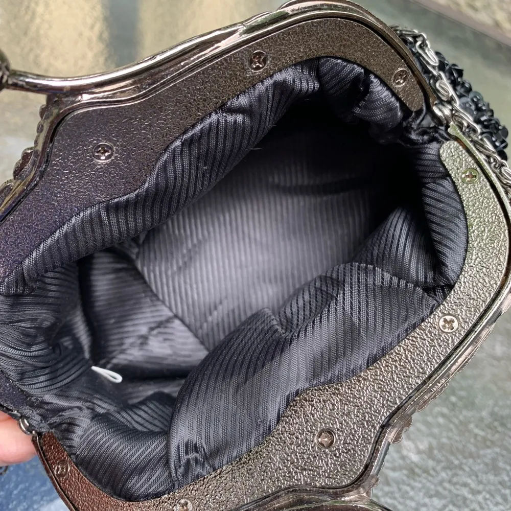 VINTAGE INSPIRED BEADED SEQUINED CLUTCH Black Purse Huffa Formal - Image 7