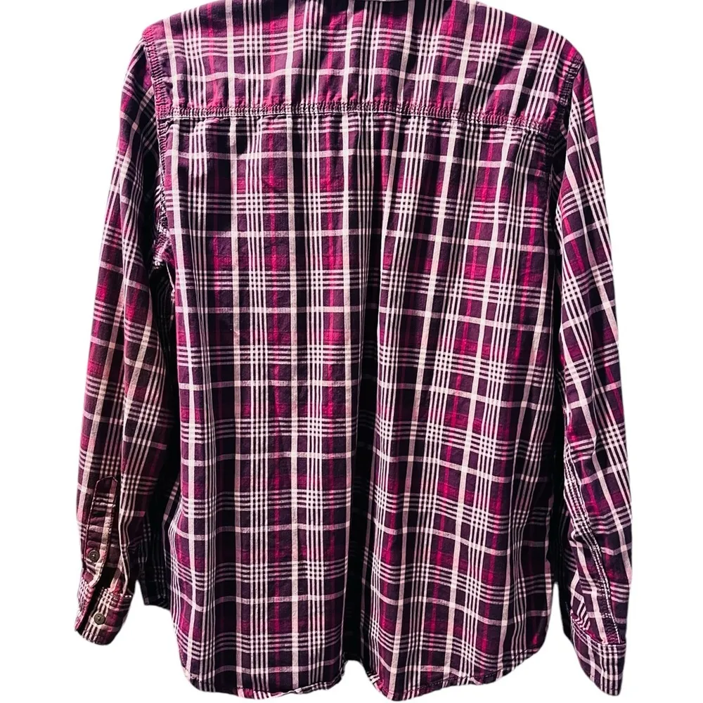 Carhartt Women's Plaid Button Up Collared Shirt Size 12/14 Large Casual Burgundy - Image 6