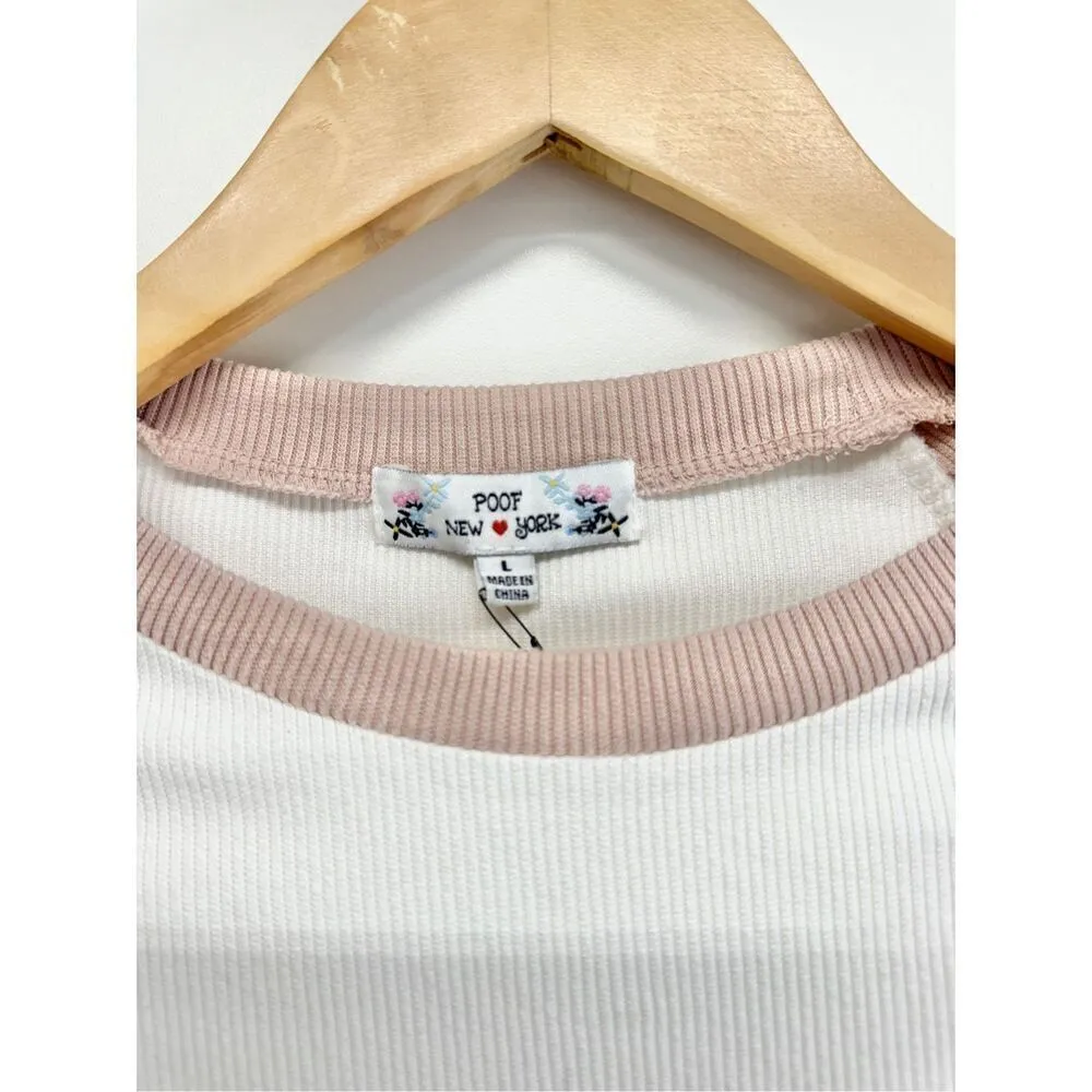 Poof New‎ York Sweater Womens Long Sleeve White Ponk Crewneck Size Large NWT - Image 5