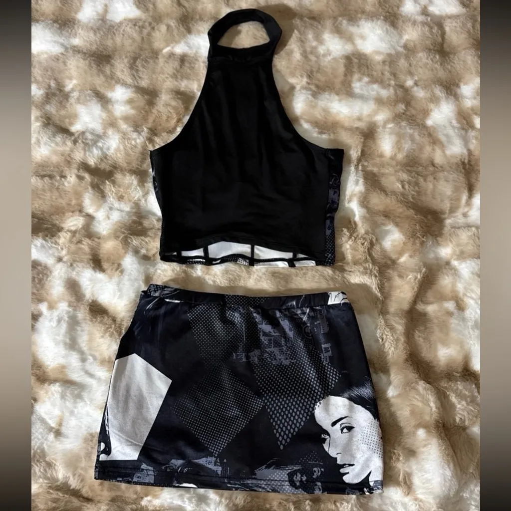 Black and White Graphic Print Skirt Size XS - Image 3