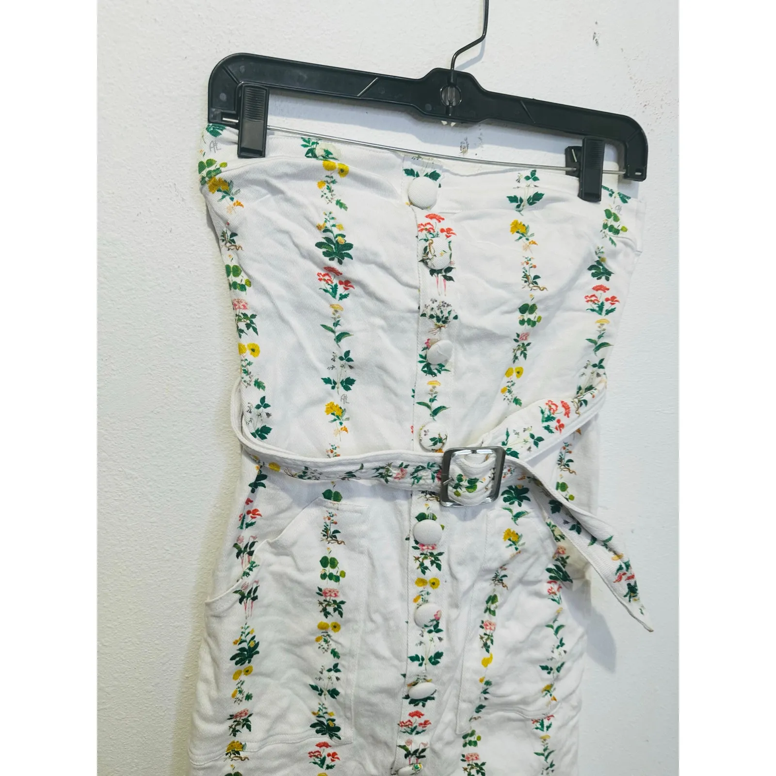 ADAM LIPPES Women's White Floral Print Strapless Belted Midi Dress Size 2 - Image 8