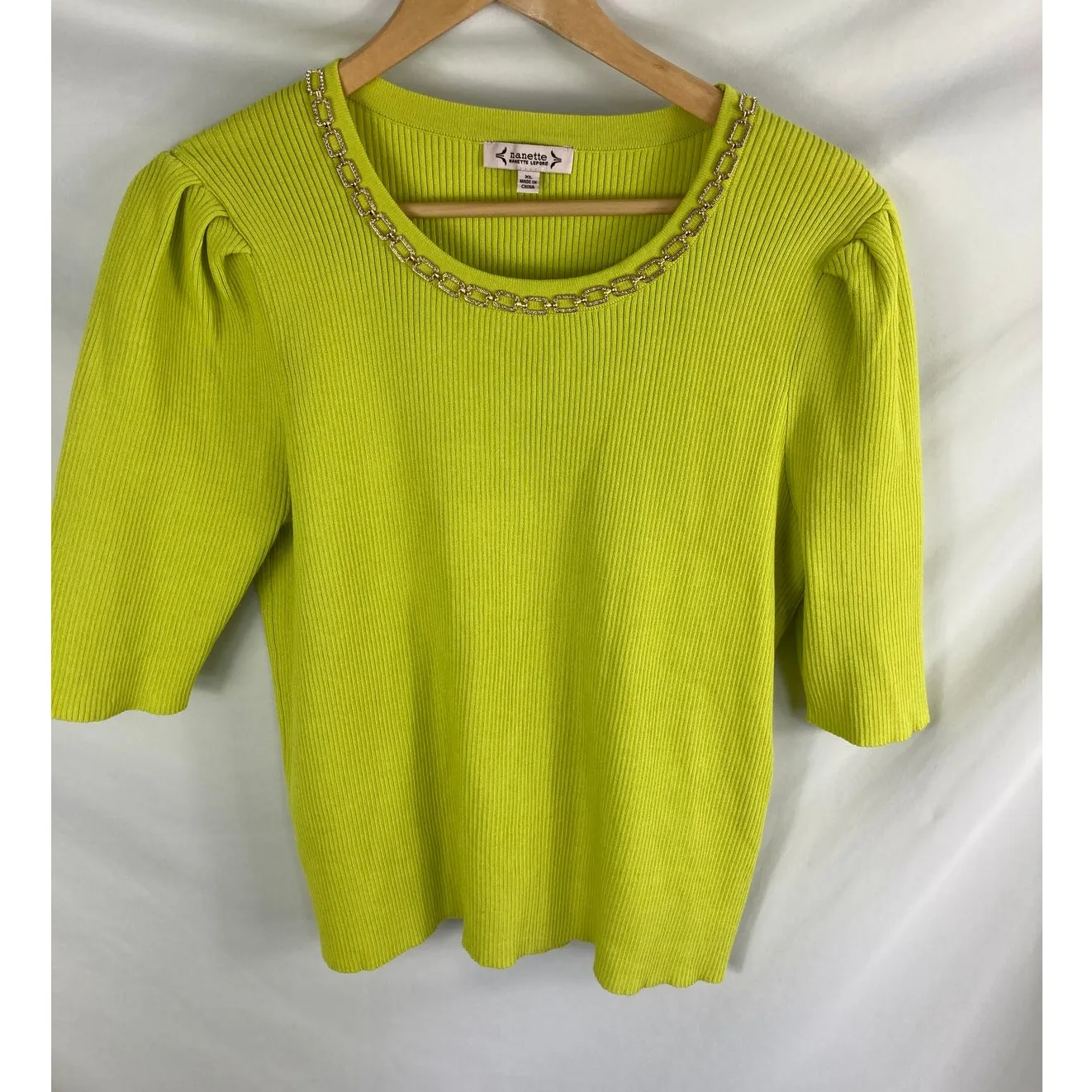 Nanette Lepore Jeweled Neckline Half sleeve Ribbed Sweater Size XL - Image 2