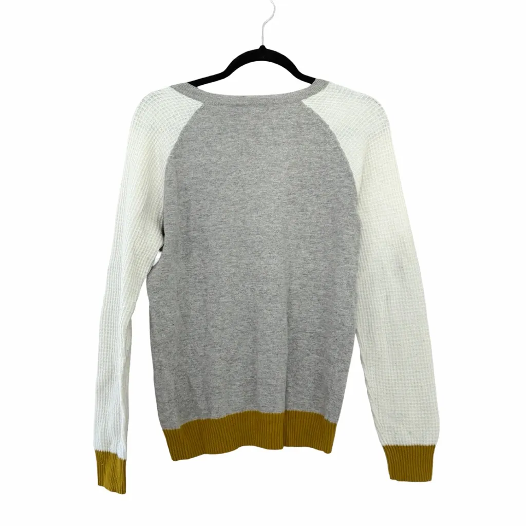 MADEWELL Crewneck Colorblock Gray Textured Waffle Knit Sweater Sz M - Image 3