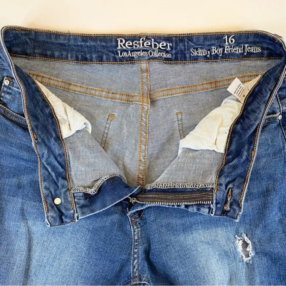 Resfeber Los Angeles Boyfriend Distressed Sz 16 Denim Blue Jeans Raw Hem Casual - Image 5