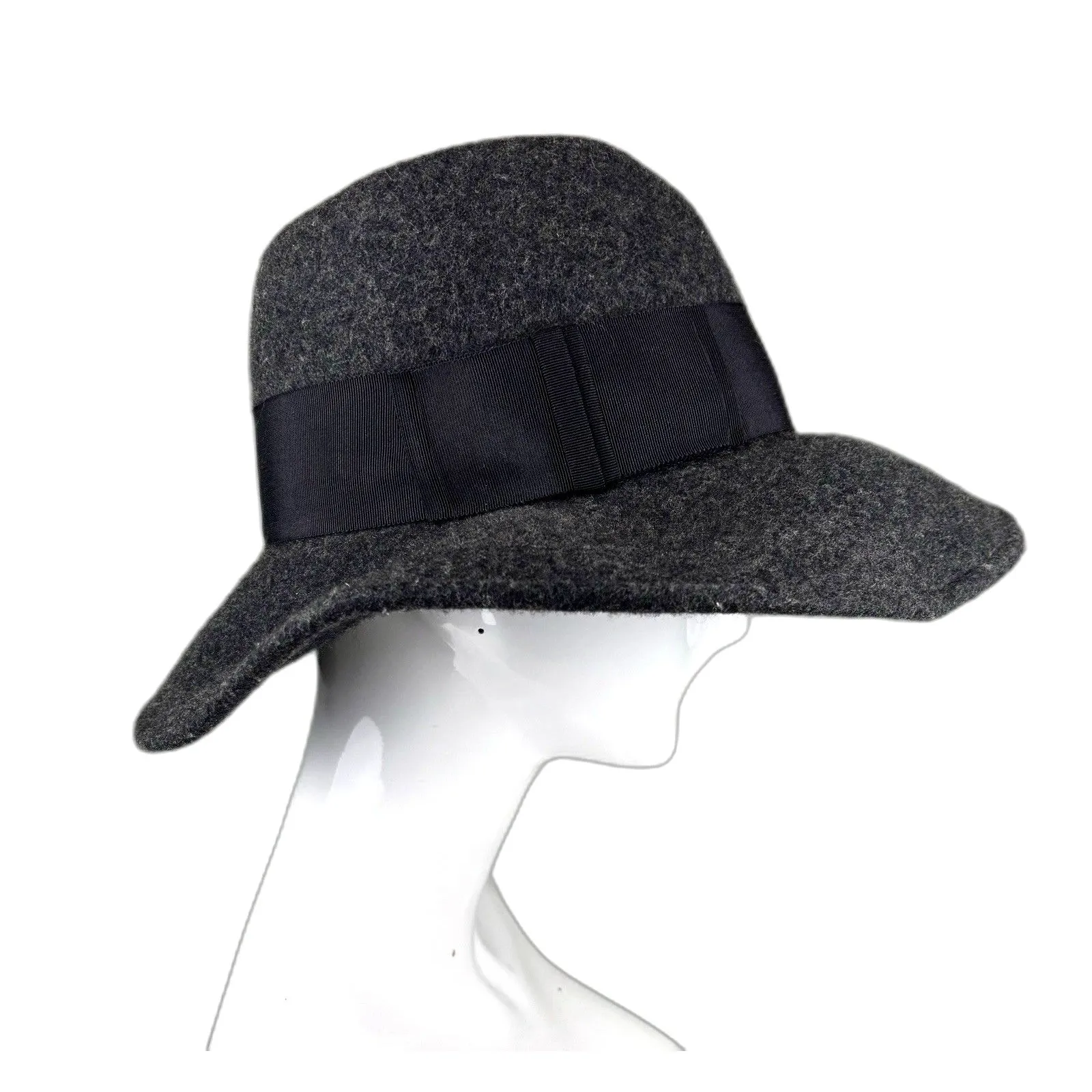 Wool Gray Black Whimsigoth Wool Boho Fedora Ribbon Trim Hat Kokin NYC - Image 2