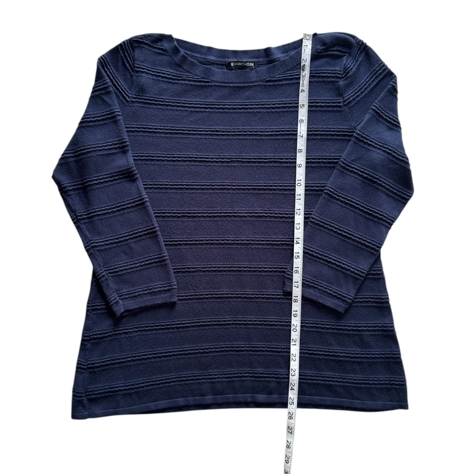 41 Hawthorn Dark Blue Textured Knit Top 3/4 Sleeve Boat Neck Pullover Size XL - Image 7