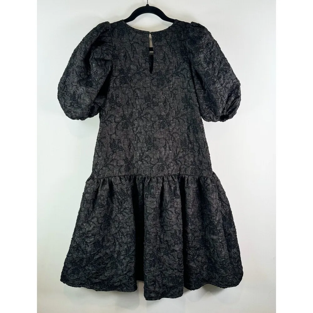 Endless Rose Women Dress Black Mini Textured Puff Sleeve Drop Waist Casual Small - Image 4