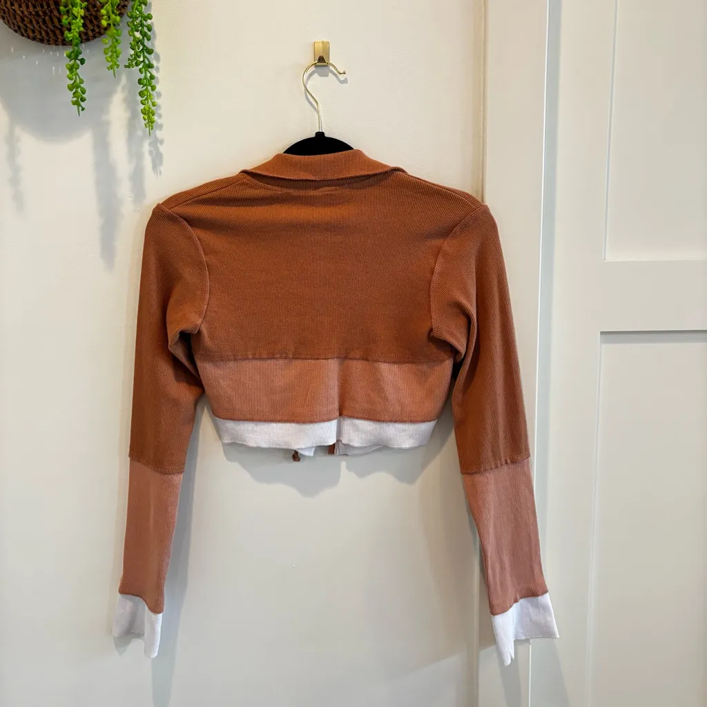 PrettyLittleThing Chocolate Colorblock Ribbed Lace Up Top NWT US 12 Womens Small - Image 8