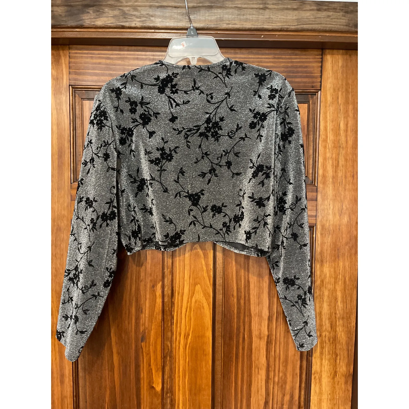 PATRA shimmer, velour floral print bolero crop style jacket 14 Black - Image 6